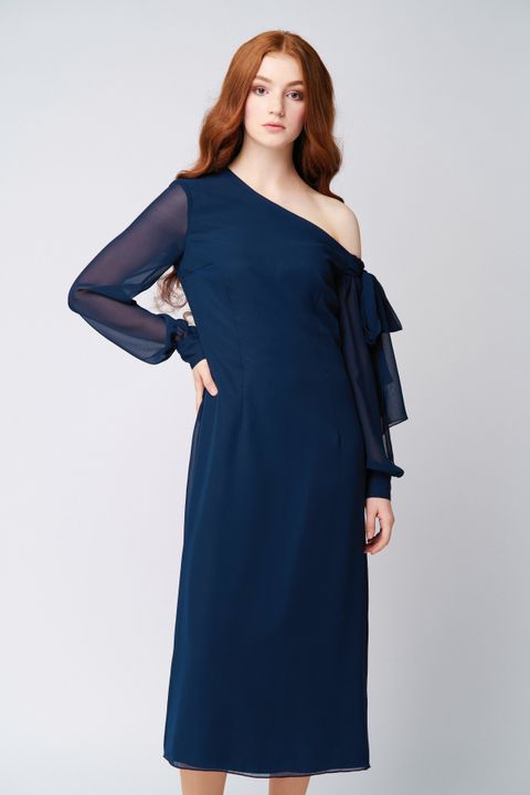 Chiffon dress with bow Ganveri dark blue
