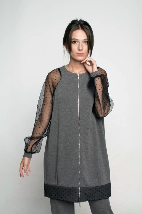 Knitted tunic with organza sleeve Ganveri gray