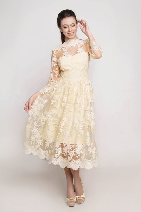 Evening dress with lace Ganveri Yellow